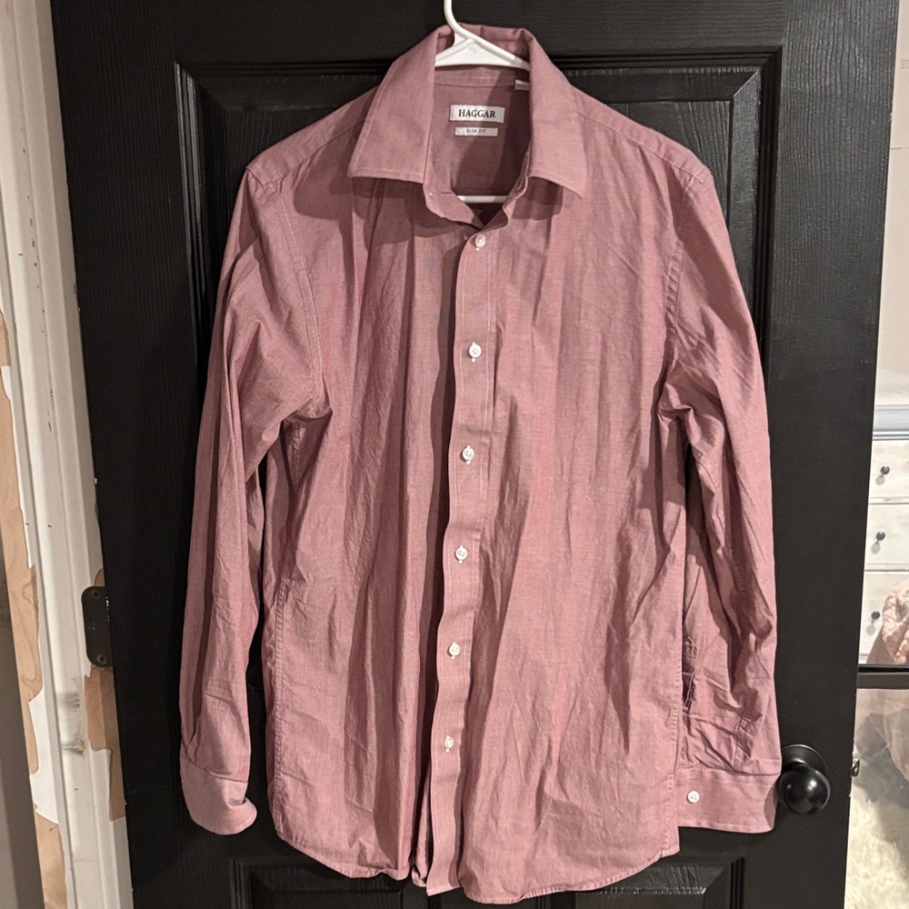 Haggar Men's Button-Front Dress Shirt in Dusty Rose
